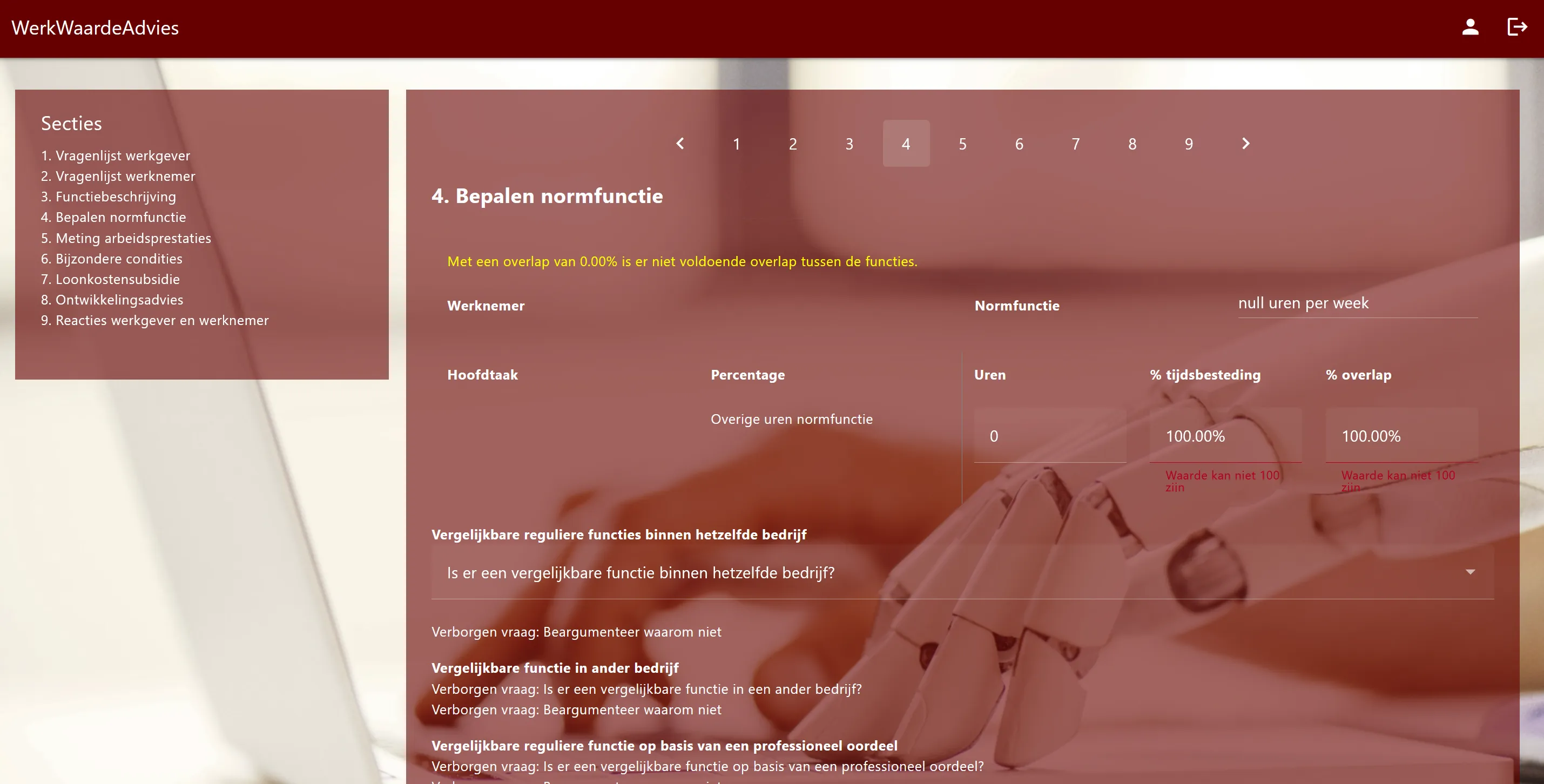 Screenshot van WerkWaardeAdvies